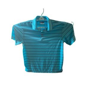 Men's PGA Tour Airflux Short Sleeve Polo Golf Shirt Size L turquoise black stri